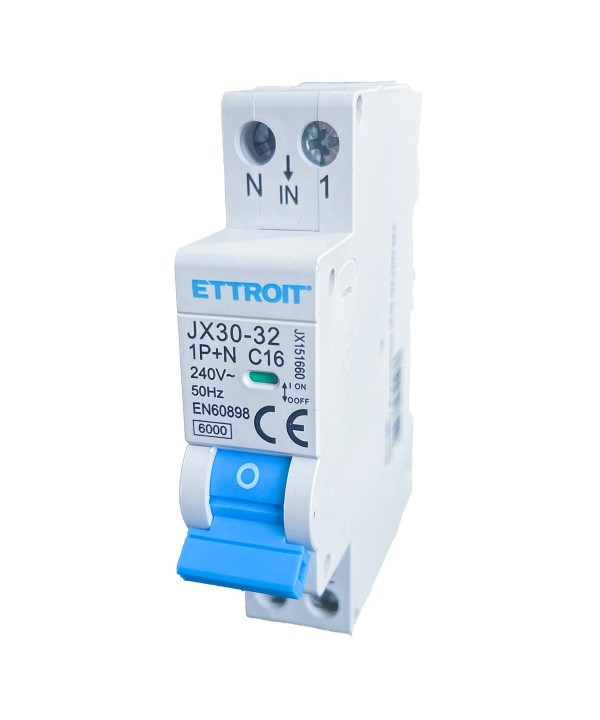 ETTROIT Interruttore Magnetotermico Automatico 1P+N 16A 6000A 220V Salvavita Stotz Occupa 1 Modulo DIN