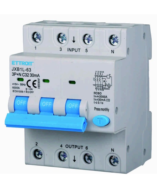 ETTROIT Interruttore Magnetotermico Differenziale 3P+N 32A 6KA 30mA 380V Occupa 4 Moduli DIN
