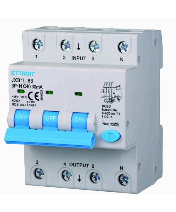 ETTROIT Interruttore Magnetotermico Differenziale 3P+N 40A 6KA 30mA 380V Occupa 4 Moduli DIN