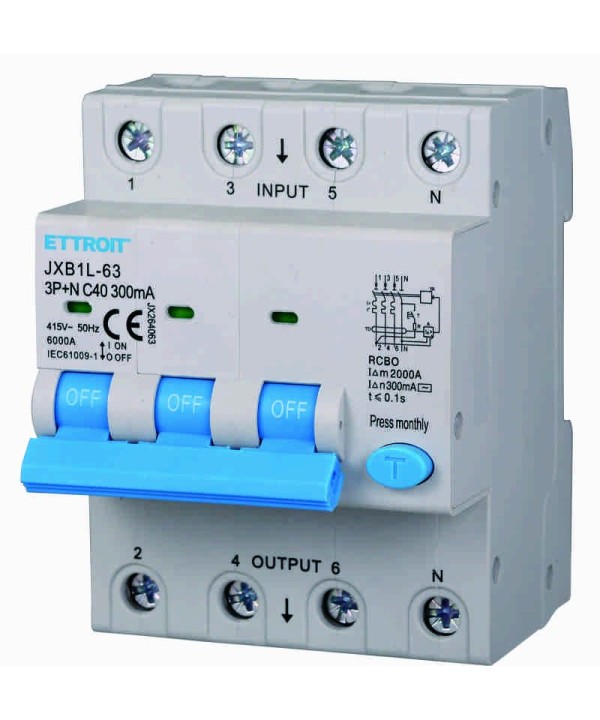 ETTROIT Interruttore Magnetotermico Differenziale 3P+N 40A 6KA 300mA 380V Occupa 4 Moduli DIN