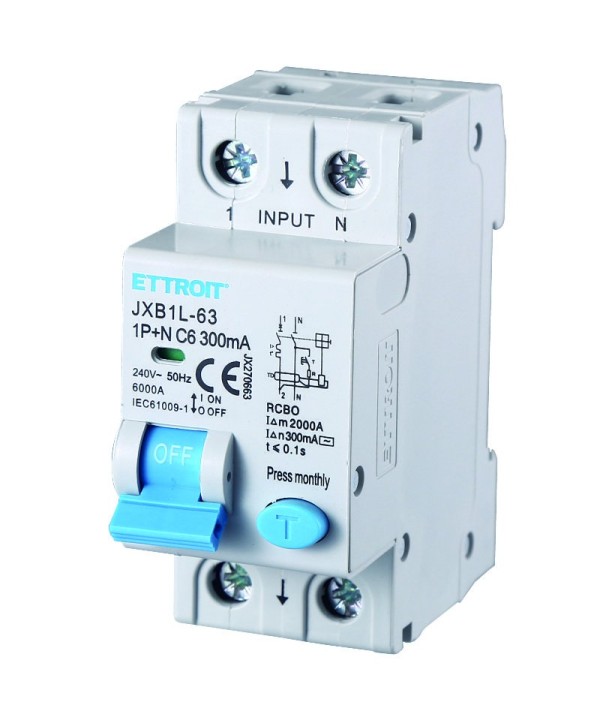 ETTROIT Interruttore Magnetotermico Differenziale 1P+N 6A 6KA 300mA 220V Occupa 2 Moduli DIN