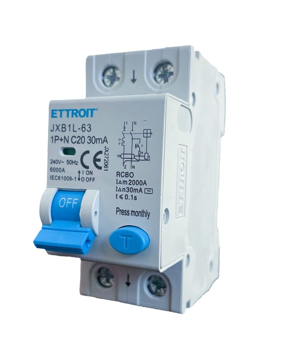 ETTROIT Interruttore Magnetotermico Differenziale 1P+N 20A 6KA 30mA 220V Occupa 2 Moduli DIN
