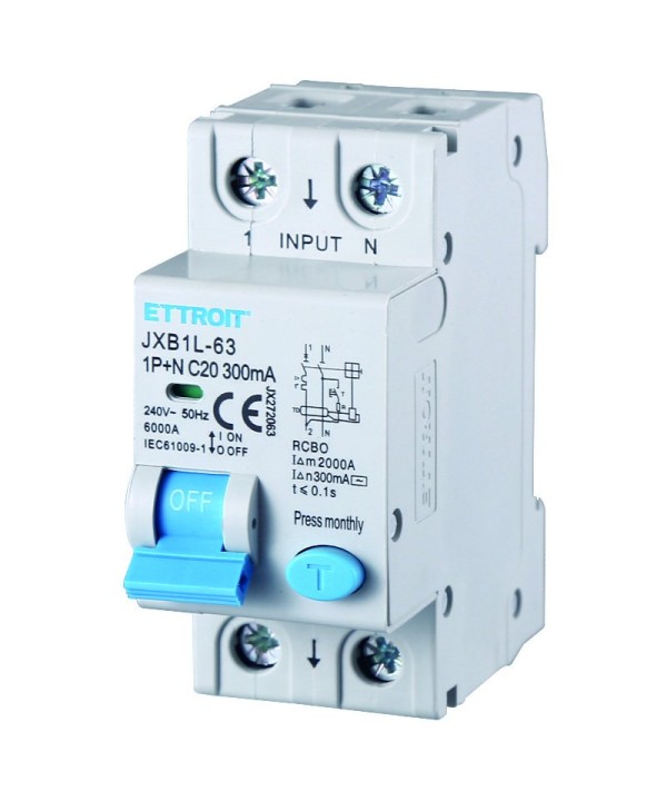 ETTROIT Interruttore Magnetotermico Differenziale 1P+N 20A 6KA 300mA 220V Occupa 2 Moduli DIN