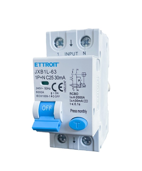 ETTROIT Interruttore Magnetotermico Differenziale 1P+N 25A 6KA 30mA 220V Occupa 2 Moduli DIN