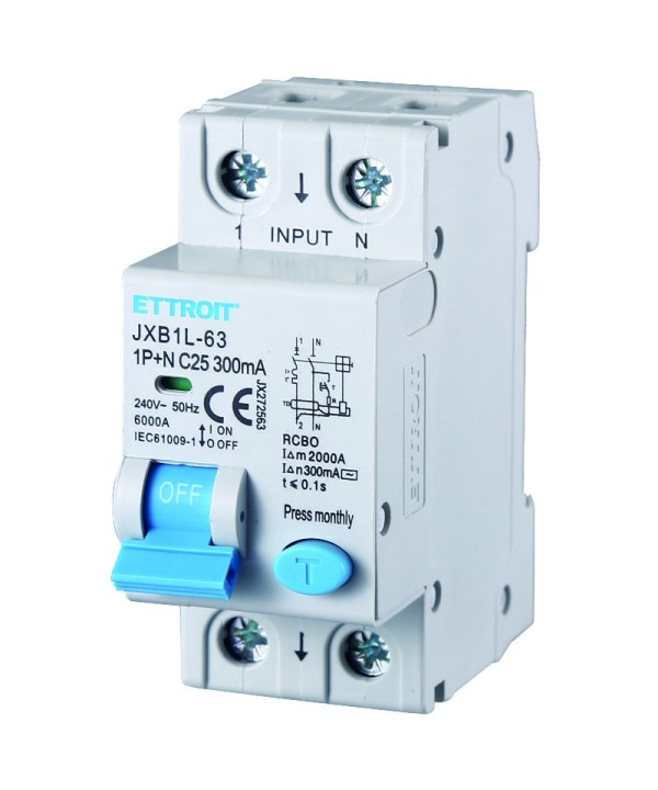 ETTROIT Interruttore Magnetotermico Differenziale 1P+N 25A 6KA 300mA 220V Occupa 2 Moduli DIN