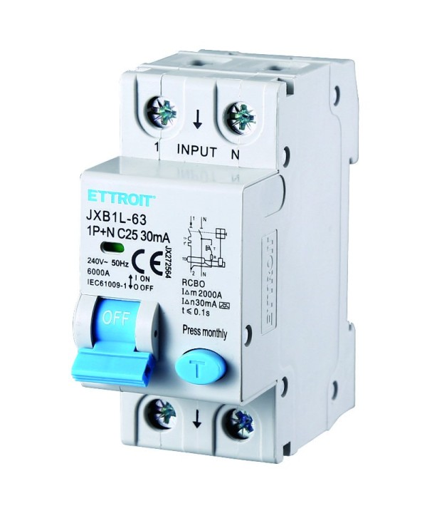 ETTROIT Interruttore Magnetotermico Differenziale Tipo A 1P+N 25A 6KA 30mA 220V Occupa 2 Moduli DIN