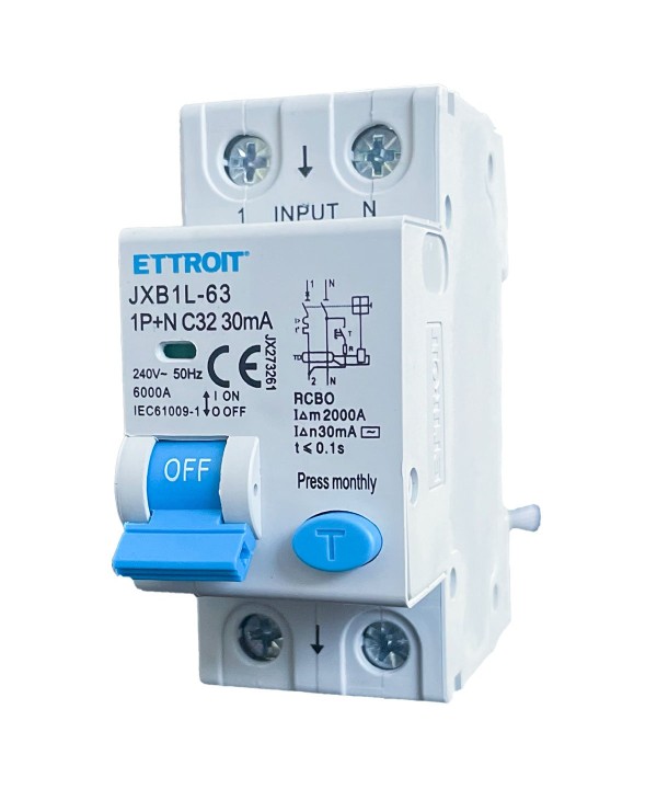 ETTROIT Interruttore Magnetotermico Differenziale 1P+N 32A 6KA 30mA 220V Occupa 2 Moduli DIN