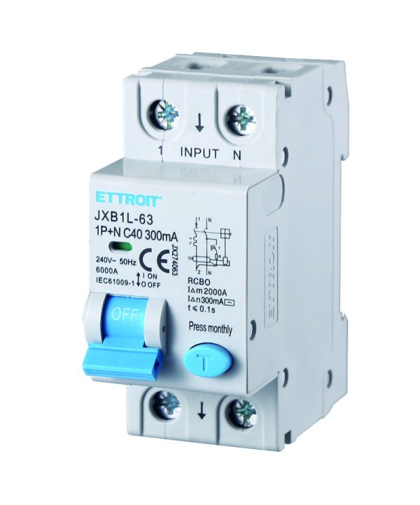 ETTROIT Interruttore Magnetotermico Differenziale 1P+N 40A 6KA 300mA 220V Occupa 2 Moduli DIN
