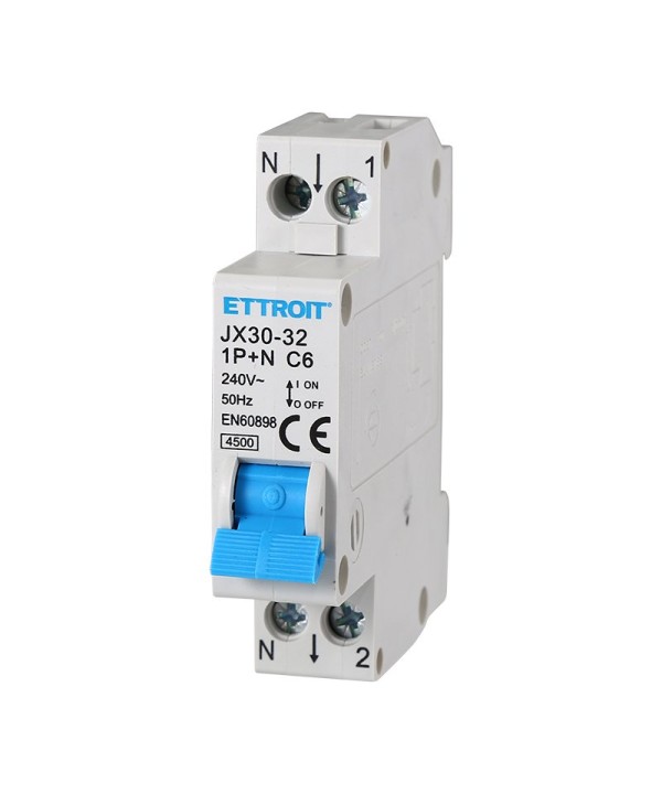ETTROIT Interruttore Magnetotermico Automatico 1P+N 6A 4500A 220V Salvavita Stotz Occupa 1 Modulo DIN