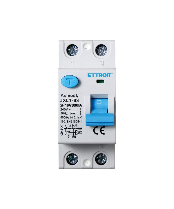 ETTROIT Interruttore Differenziale Puro 2P 16A 6kA 300mA 220V Salvavita Differenziale Occupa 2 Moduli DIN