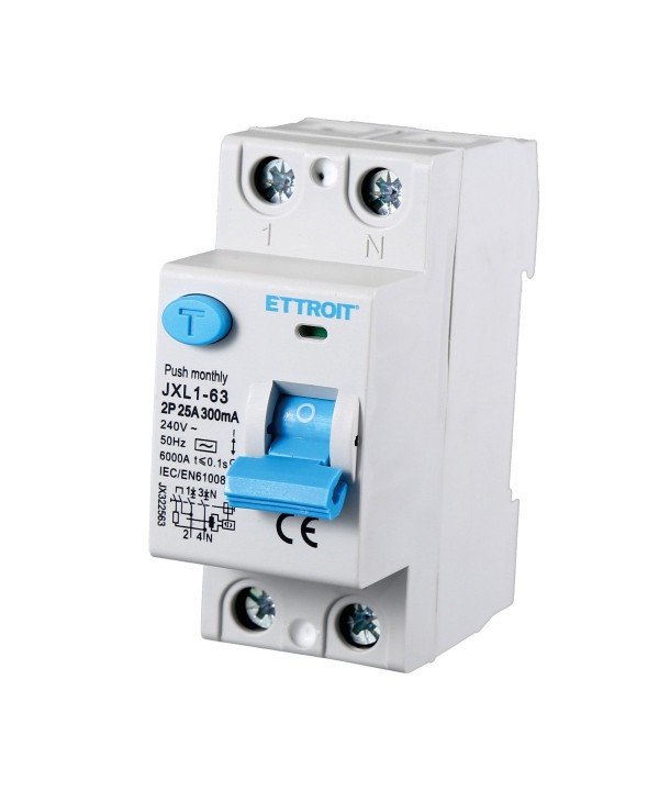 ETTROIT Interruttore Differenziale Puro 2P 25A 6kA 300mA 220V Salvavita Differenziale Occupa 2 Moduli DIN
