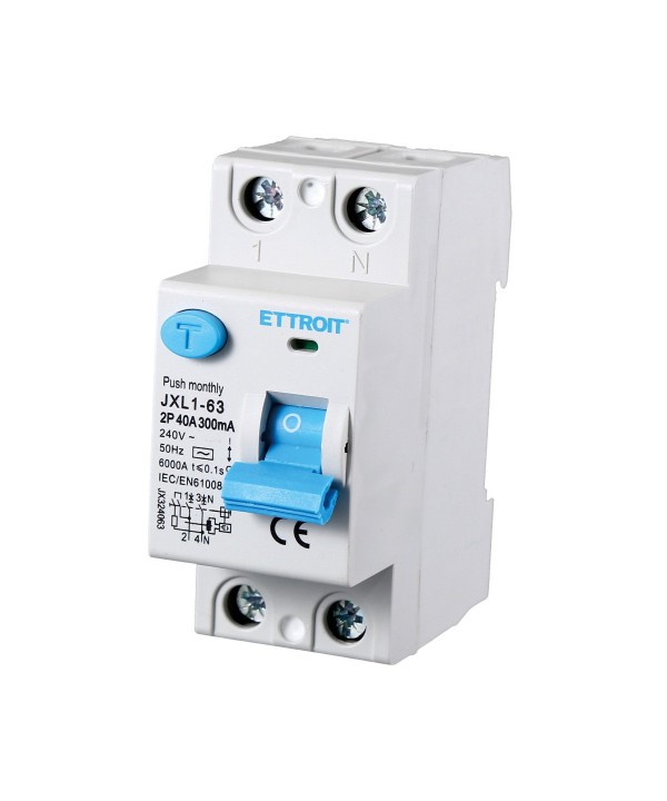 ETTROIT Interruttore Differenziale Puro 2P 40A 6kA 300mA 220V Salvavita Differenziale Occupa 2 Moduli DIN