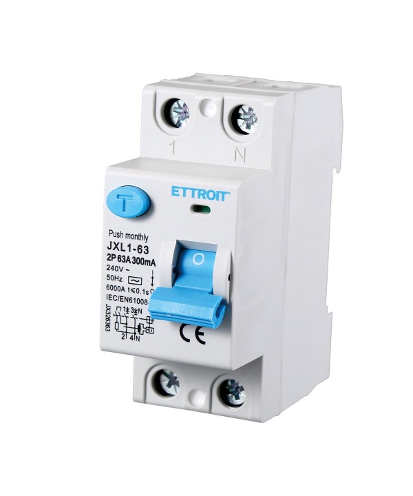 ETTROIT Interruttore Differenziale Puro 2P 63A 6kA 300mA 220V Salvavita Differenziale Occupa 2 Moduli DIN