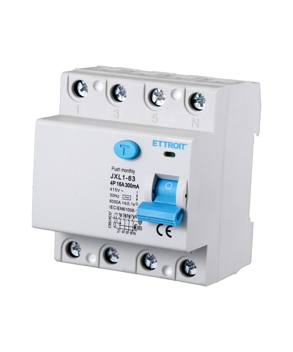 ETTROIT Interruttore Differenziale Puro 4P 16A 6kA 300mA 380V Salvavita Differenziale Occupa 4 Moduli DIN