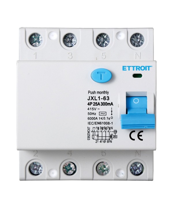 ETTROIT Interruttore Differenziale Puro 4P 25A 6kA 300mA 380V Salvavita Differenziale Occupa 4 Moduli DIN