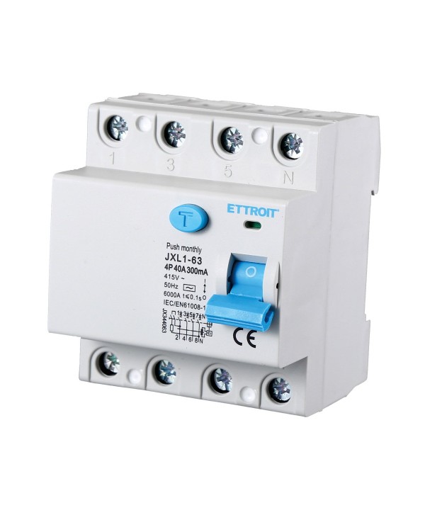 ETTROIT Interruttore Differenziale Puro 4P 40A 6kA 300mA 380V Salvavita Differenziale Occupa 4 Moduli DIN