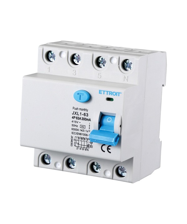 ETTROIT Interruttore Differenziale Puro 4P 63A 6kA 300mA 380V Salvavita Differenziale Occupa 4 Moduli DIN