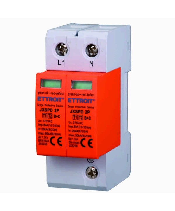 ETTROIT Scaricatore Di Sovratensione 220V T1+T2 B+C 2P 275V 8KA 25KA Occupa 2 Moduli DIN