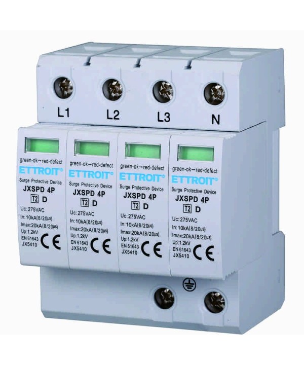 ETTROIT Scaricatore Di Sovratensione 220V T2 4P 275V 10KA Occupa 4 Moduli DIN