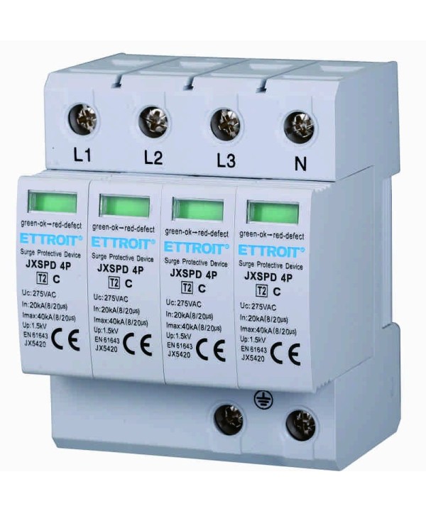 ETTROIT Scaricatore Di Sovratensione 220V T2 4P 275V 20KA Occupa 4 Moduli DIN