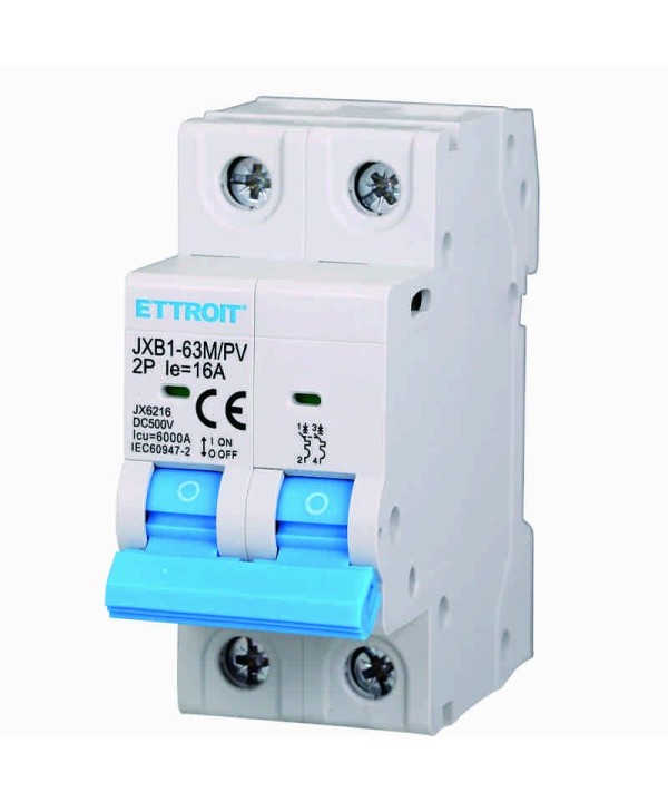 Interruttore Magnetotermico Fotovoltaico 2P DC 500V 16A 6kA Occupa 2 Moduli DIN
