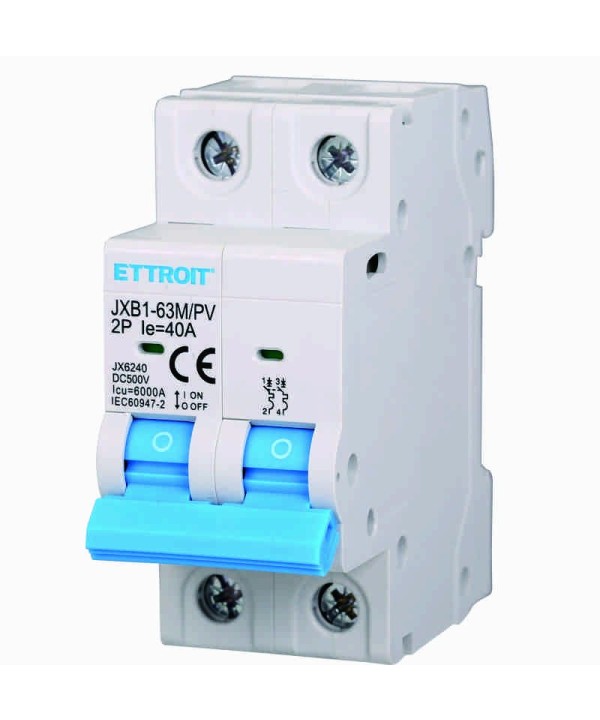 Interruttore Magnetotermico Fotovoltaico 2P DC 500V 40A 6kA Occupa 2 Moduli DIN