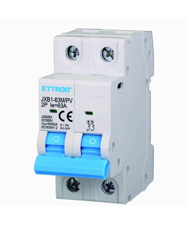 Interruttore Magnetotermico Fotovoltaico 2P DC 500V 63A 6kA Occupa 2 Moduli DIN