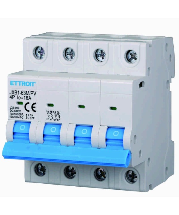 Interruttore Magnetotermico Fotovoltaico 4P DC 1000V 16A 6kA Occupa 4 Moduli DIN