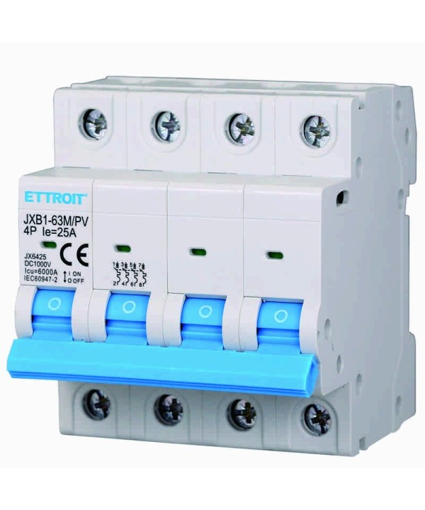 Interruttore Magnetotermico Fotovoltaico 4P DC 1000V 25A 6kA Occupa 4 Moduli DIN