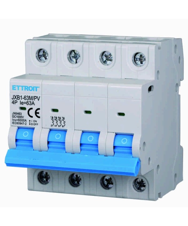 Interruttore Magnetotermico Fotovoltaico 4P DC 1000V 63A 6kA Occupa 4 Moduli DIN