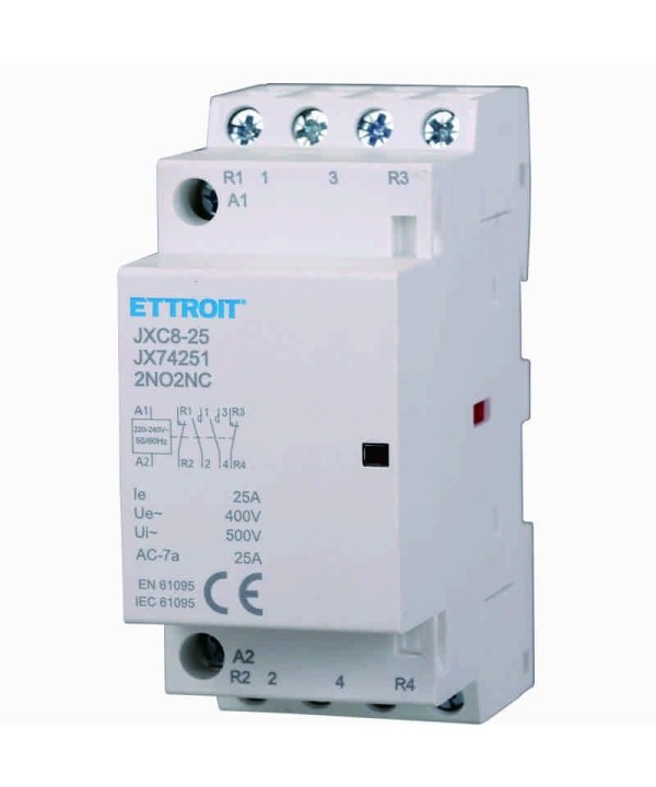 Contattore AC 4P 25A 2NO+2NC 380V Occupa 2 Moduli DIN