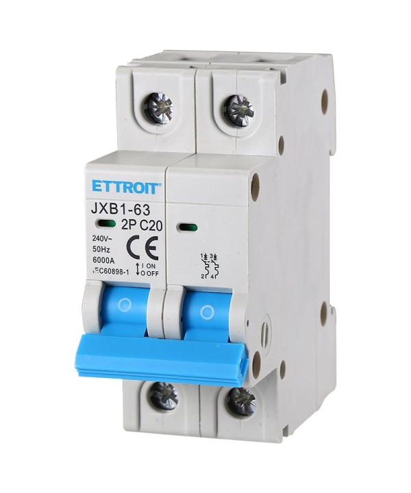 ETTROIT Interruttore Magnetotermico Automatico 2P 20A 6000A 220V Salvavita Stotz Occupa 2 Moduli DIN