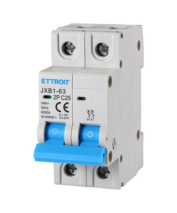 ETTROIT Interruttore Magnetotermico Automatico 2P 25A 6000A 220V Salvavita Stotz Occupa 2 Moduli DIN