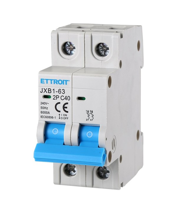ETTROIT Interruttore Magnetotermico Automatico 2P 40A 6000A 220V Salvavita Stotz Occupa 2 Moduli DIN