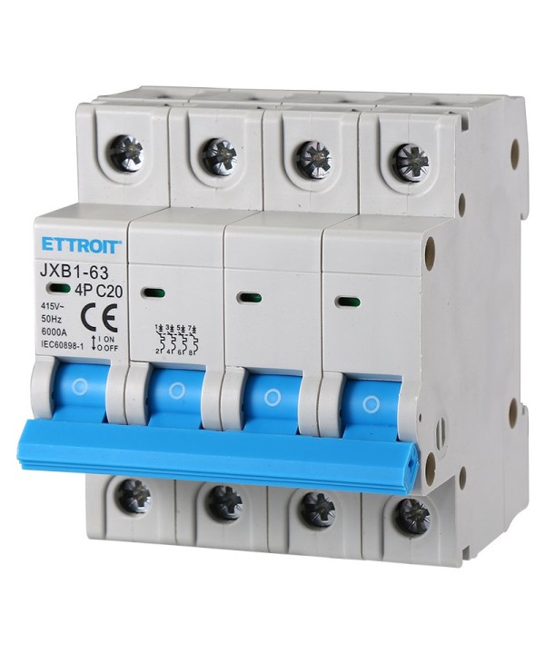 ETTROIT Interruttore Magnetotermico Automatico 4P 20A 6000A 220V 380V Salvavita Stotz Occupa 4 Moduli DIN