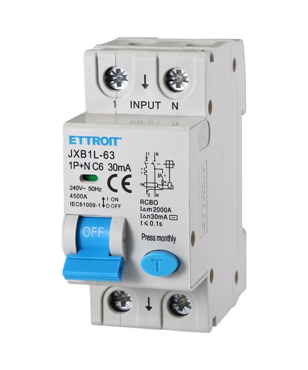 ETTROIT Interruttore Magnetotermico Differenziale 1P+N 6A 4.5kA 30mA 220V Occupa 2 Moduli DIN