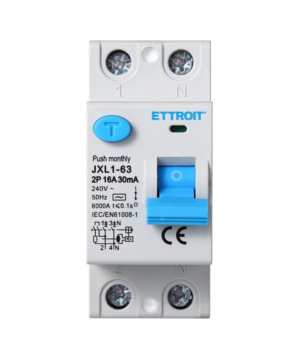 ETTROIT Interruttore Differenziale Puro 2P 16A 6kA 30mA 220V Salvavita Differenziale Occupa 2 Moduli DIN