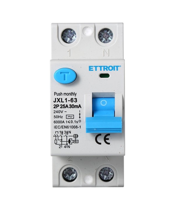 ETTROIT Interruttore Differenziale Puro 2P 25A 6kA 30mA 220V Salvavita Differenziale Occupa 2 Moduli DIN