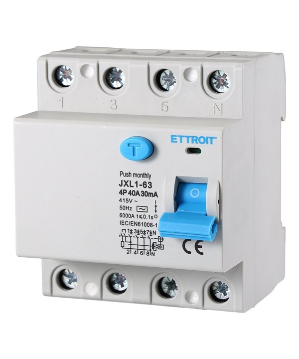 ETTROIT Interruttore Differenziale Puro 4P 40A 6kA 30mA 380V Salvavita Differenziale Occupa 4 Moduli DIN