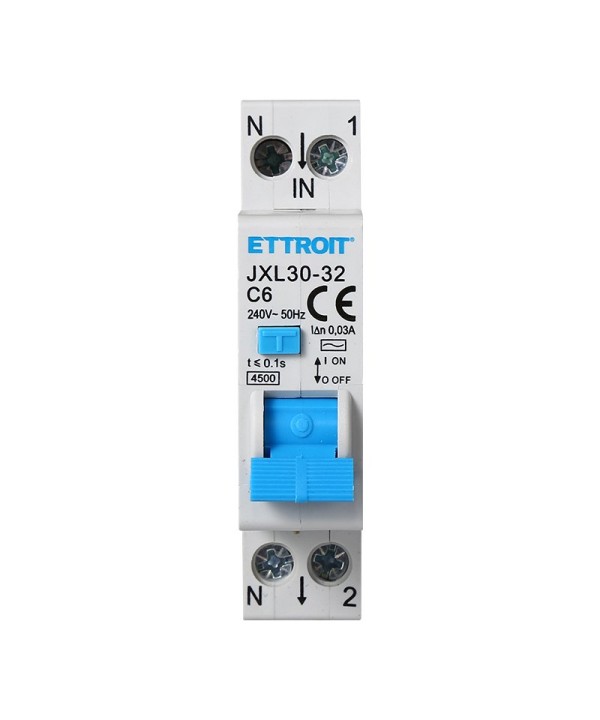 ETTROIT Interruttore Magnetotermico Differenziale 1P+N 6A C6 4.5kA 30mA 220V Occupa 1 Modulo DIN