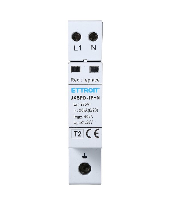 ETTROIT Scaricatore Di Sovratensione 220V T2 1P+N 275V 20KA 2 Poli Occupa 1 Modulo DIN