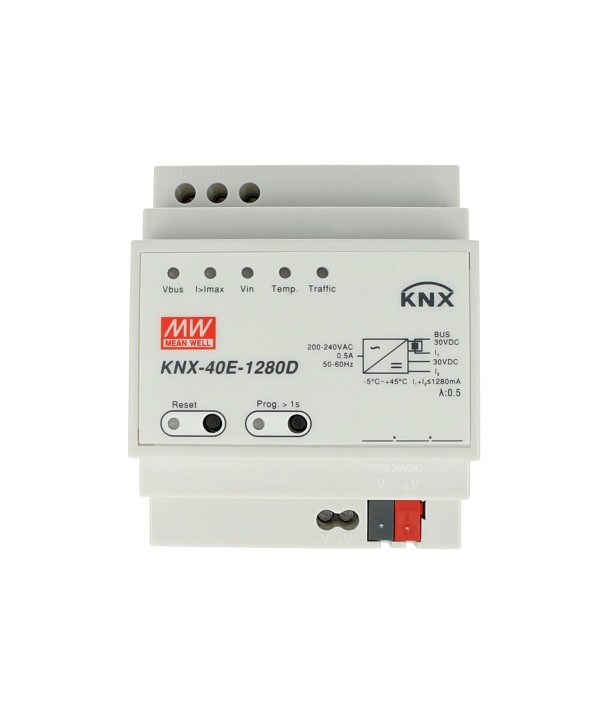MeanWell KNX-40E-1280D Alimentatore KNX Con Funzione Diagnosi 30V 1280 mA 38,4W Konnex Per Guida DIN Binario