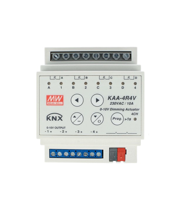 MeanWell KAA-4R4V-10 Attuatore KNX Led Dimmer 0-10V 4 Canali 10A Konnex Per Guida DIN Binario