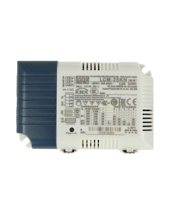 MeanWell LCM-25KN Led Driver CC 25W Dimmerabile KNX Konnex e Pulsante NO Corrente Costante Selezionabile 350/500/600/700/900/1050mA