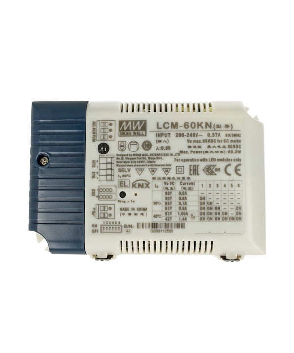 MeanWell LCM-60KN Led Driver CC 60W Dimmerabile KNX Konnex e Pulsante NO Corrente Costante Selezionabile 500/600/700/900/1050/1400mA