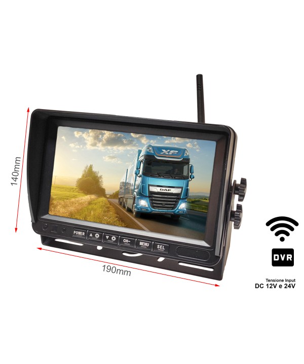 Monitor Wireless Ricevitore Professionale DVR Registratore 4 Canali 12V 24V Per Camion Tir 7 Pollici
