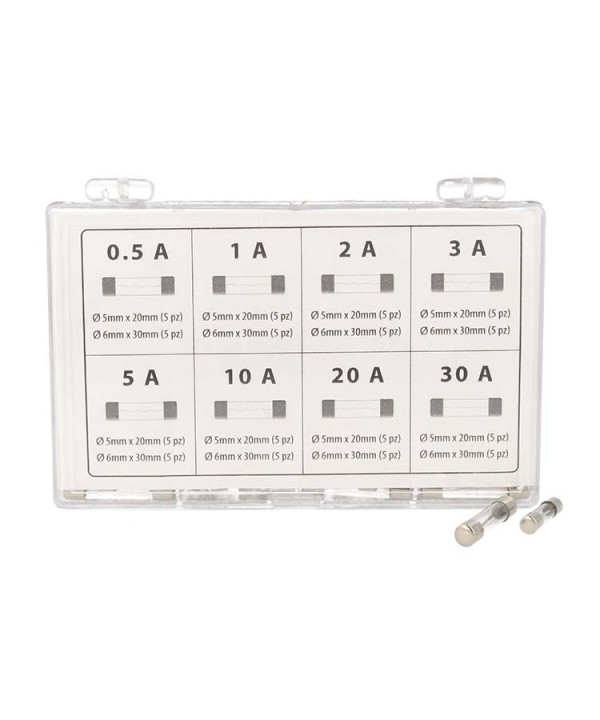 Kit 80 Fusibile Auto Moto Camper Camion Barca Tubo In Vetro 0.5A 1A 2A 3A 5A 10A 20A 30A Ø5mmX20mm Ø6mmX30mm