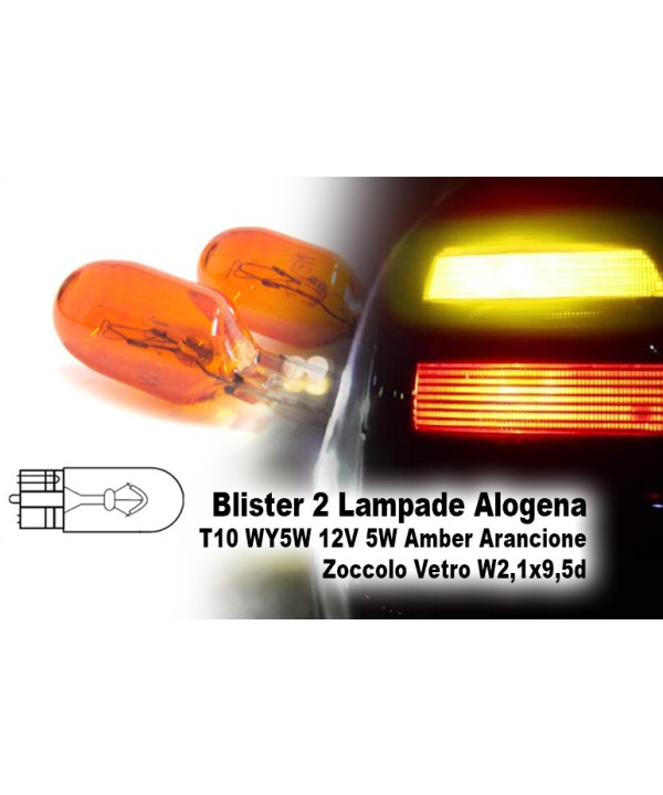 Blister 2 Lampade Alogena T10 WY5W 12V 5W Amber Arancione Zoccolo Vetro W2,1x9,5d