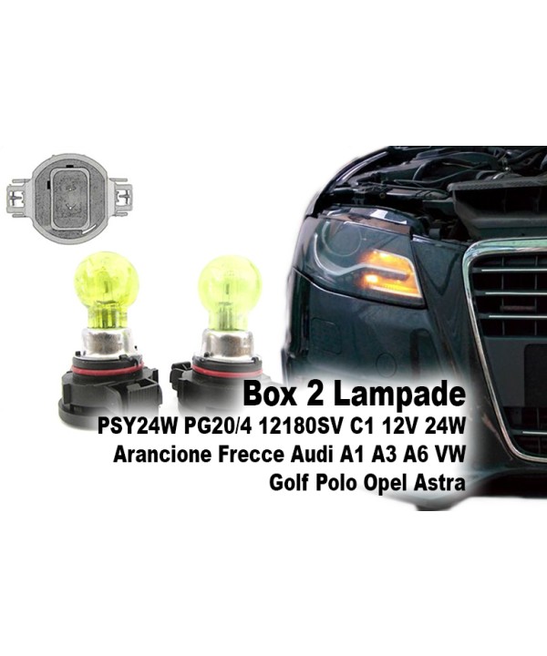 Box 2 Lampade PSY24W PG20/4 12180SV C1 12V 24W Arancione Frecce Audi A1 A3 A6 VW Golf Polo Opel Astra