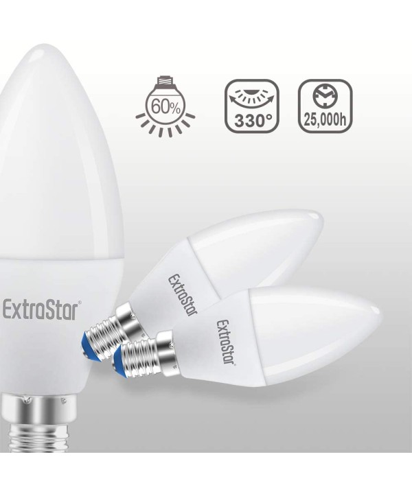 2 PZ Lampada A Led E14 C37 8W Bianco Caldo 3000K 720 Lumen
